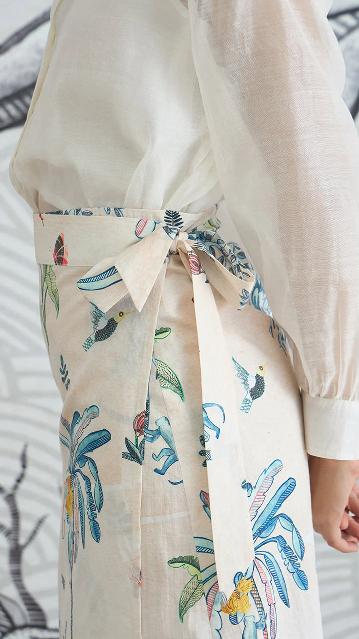 White Shirt With Jungle Wrap Skirt
