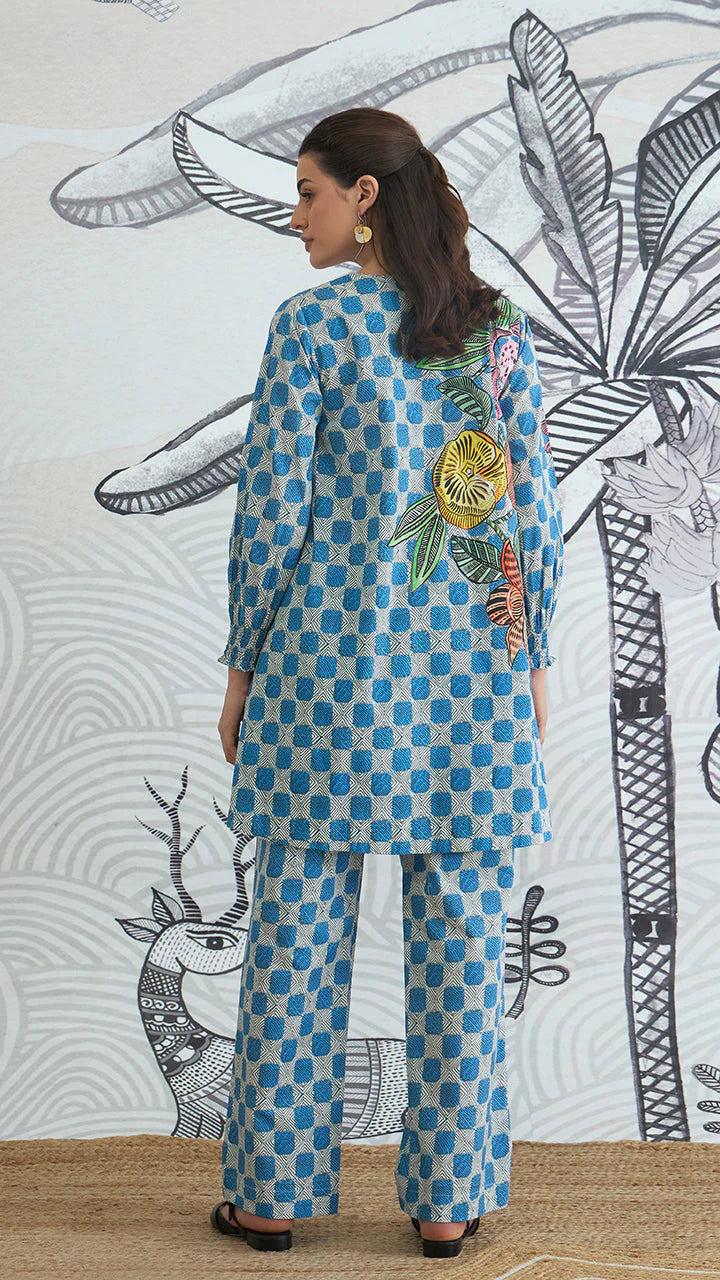 Blue Check Flower Co-ord Set
