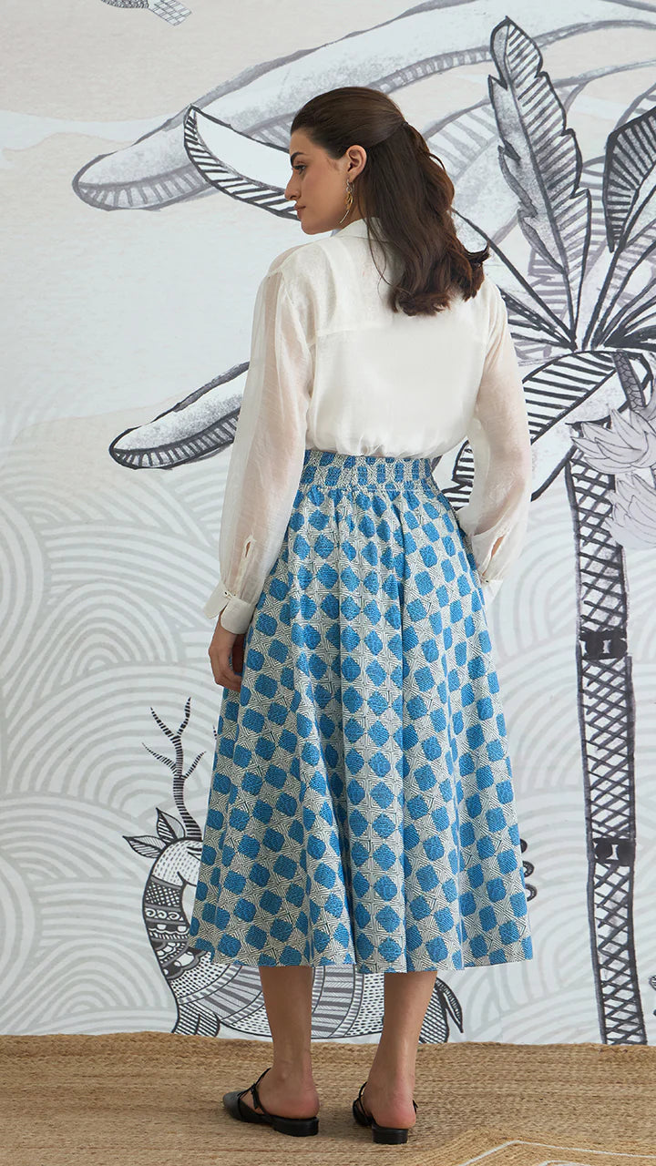 Blue Check Skirt With White Shirt