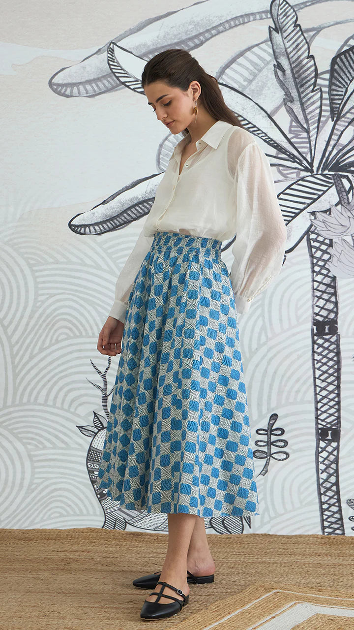 Blue Check Skirt With White Shirt