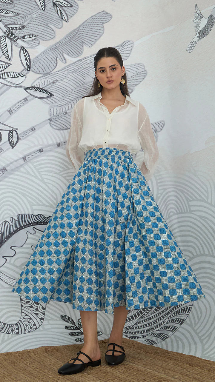 Blue Check Skirt With White Shirt