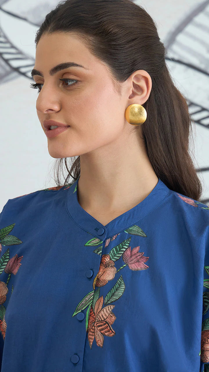 Blue Flower Kimono Tunic With Blue Flower Pants