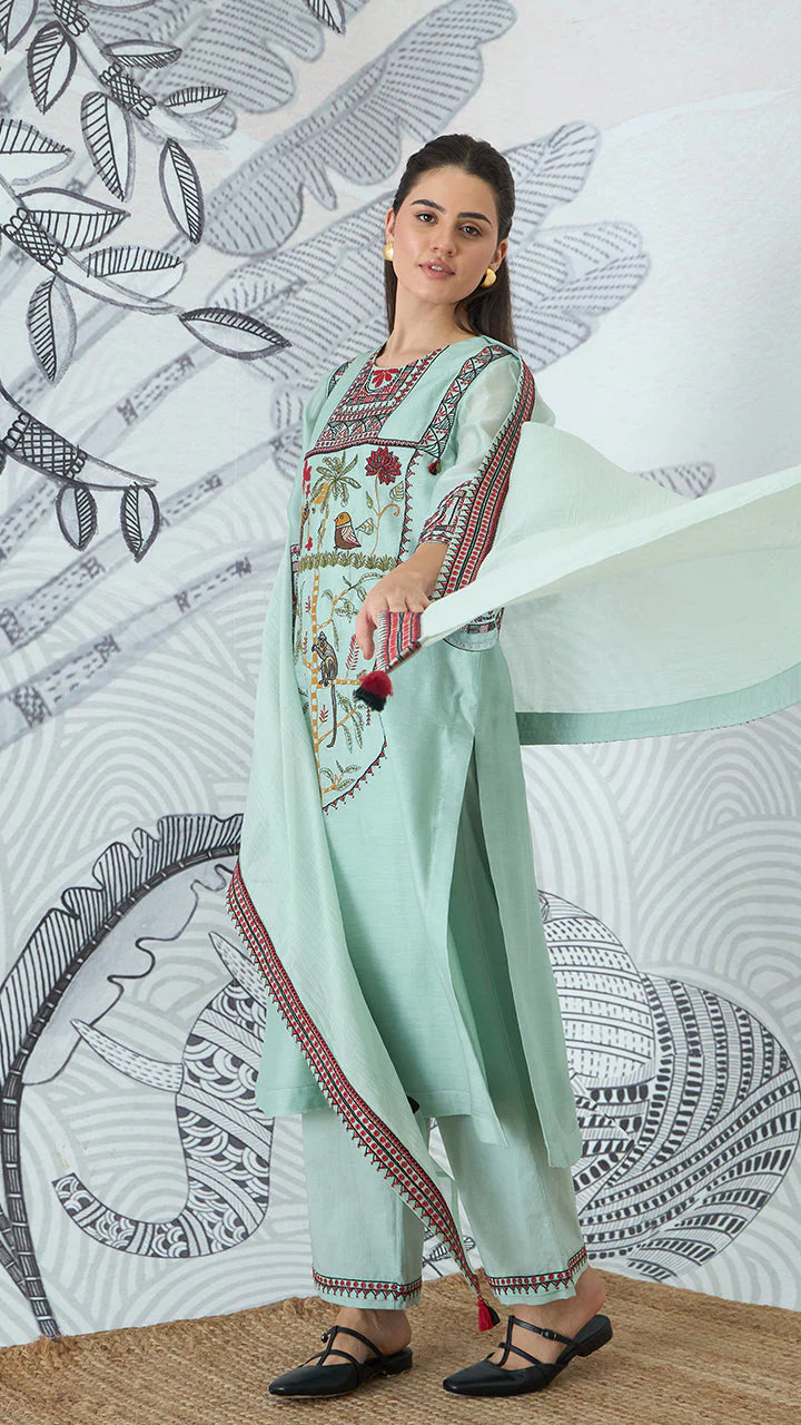 Sage Green Embroidery Kurta Set