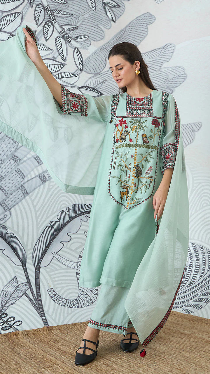 Sage Green Embroidery Kurta Set