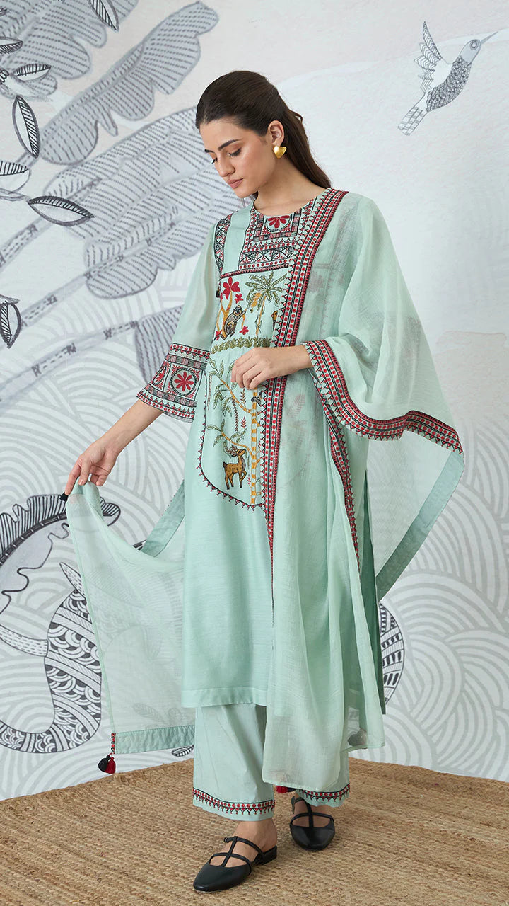 Sage Green Embroidery Kurta Set