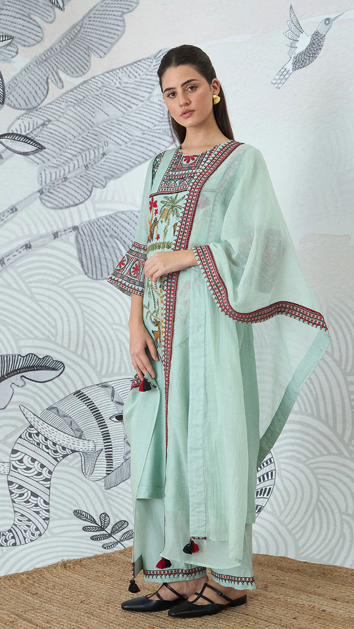 Sage Green Embroidery Kurta Set