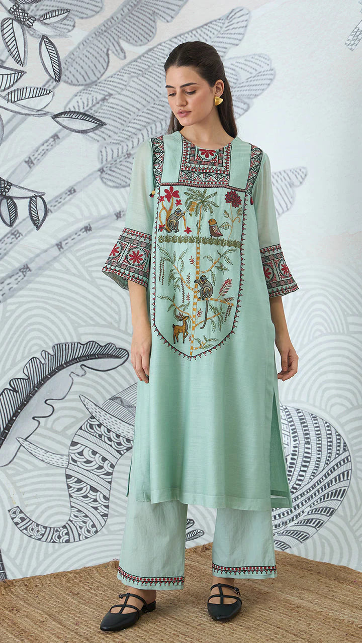 Sage Green Embroidery Kurta Set