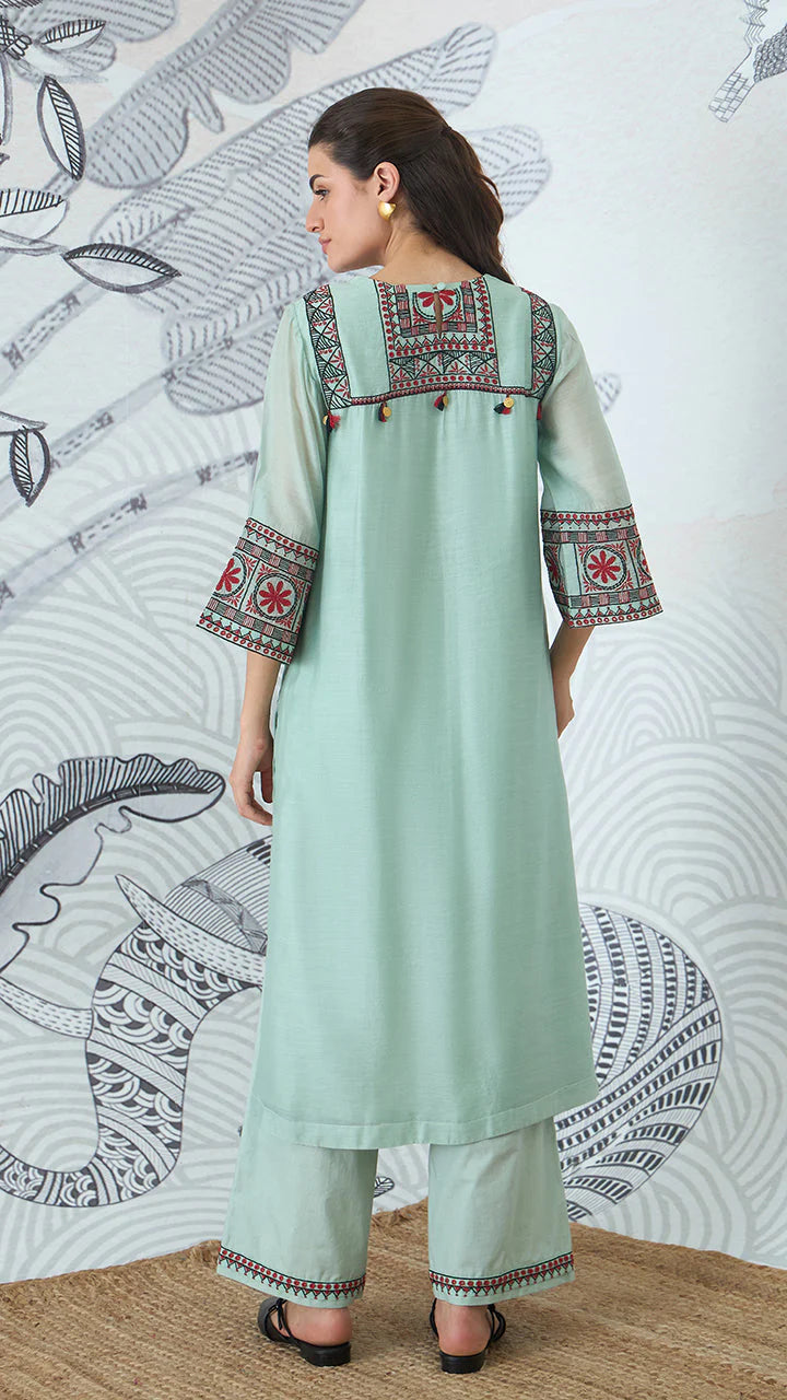 Sage Green Embroidery Kurta Set