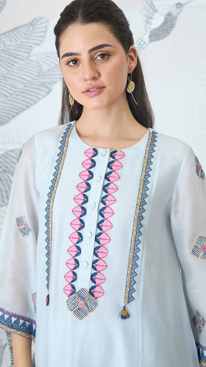 Powder Blue Embroidery Kurta Set