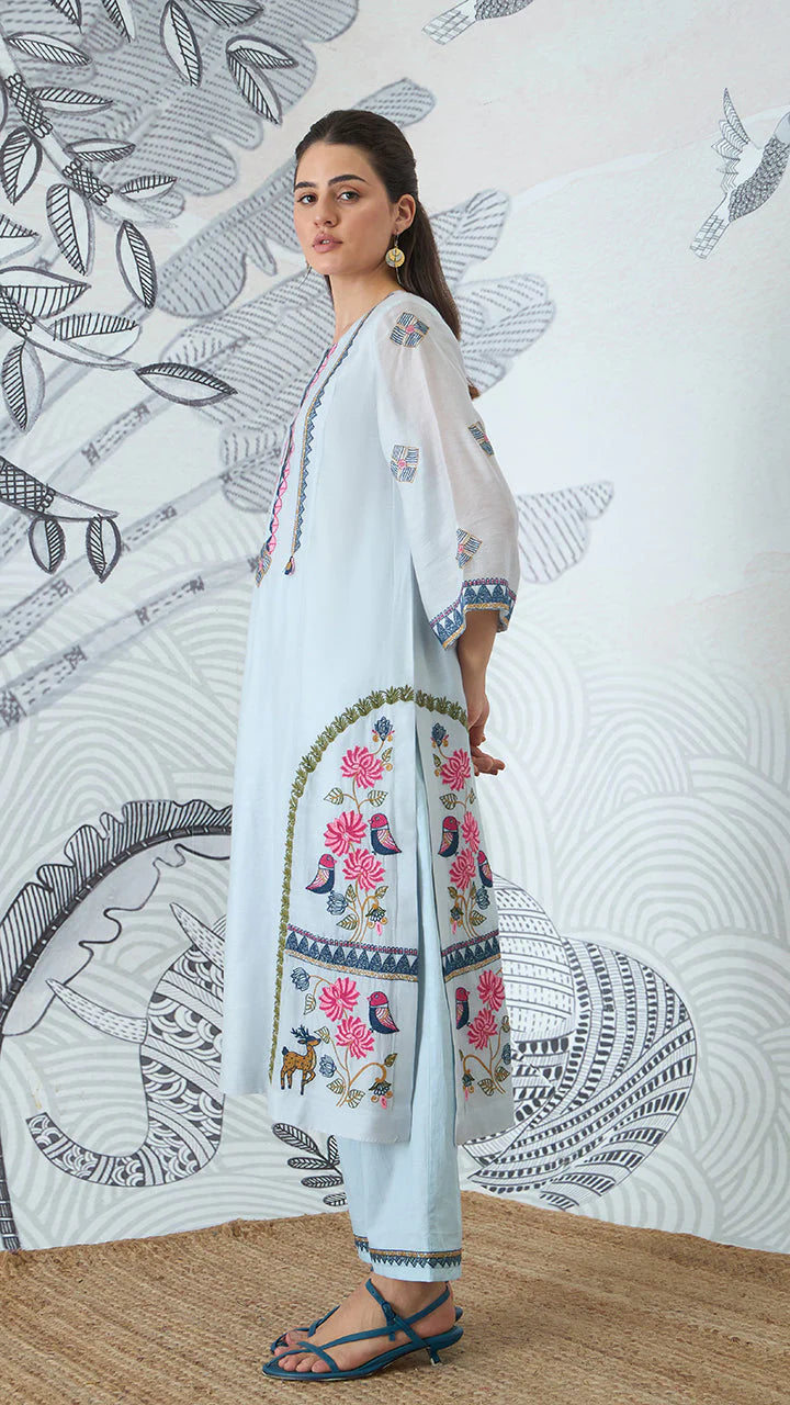 Powder Blue Embroidery Kurta Set