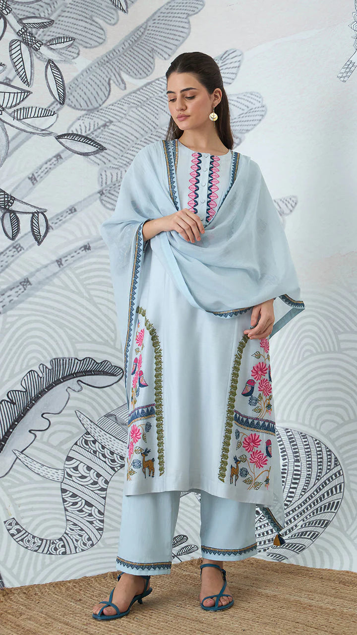Powder Blue Embroidery Kurta Set
