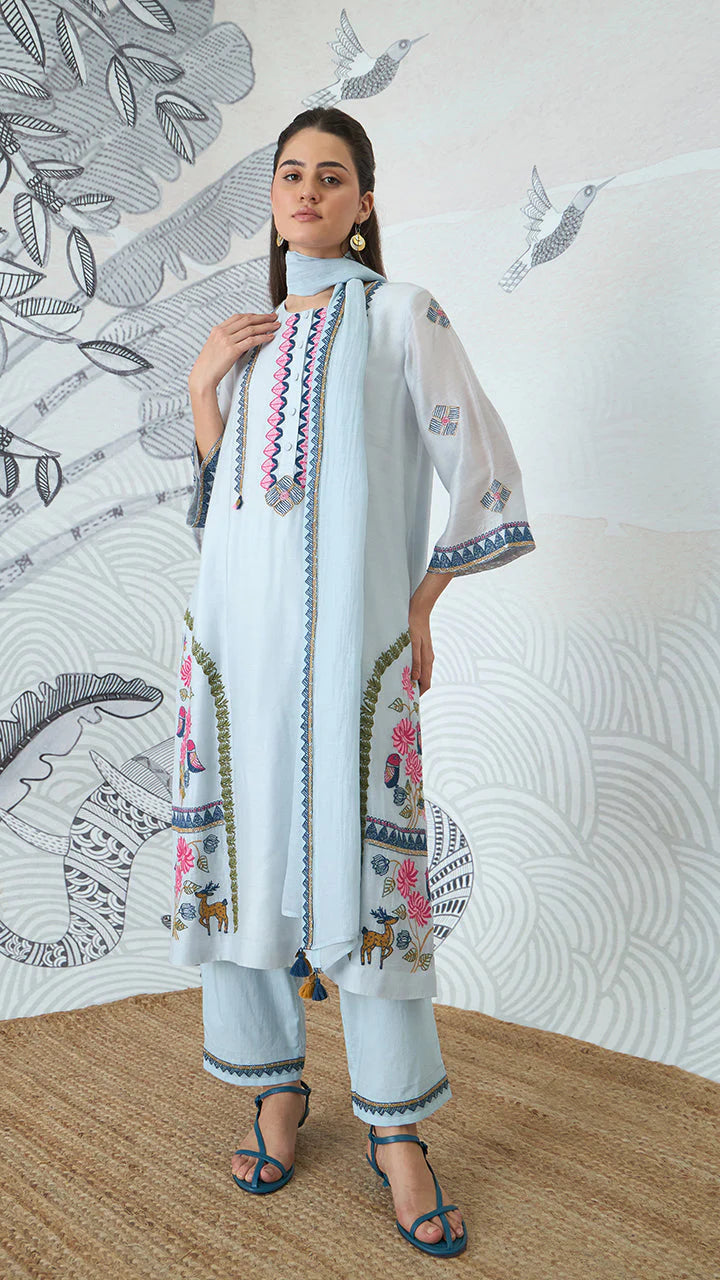 Powder Blue Embroidery Kurta Set