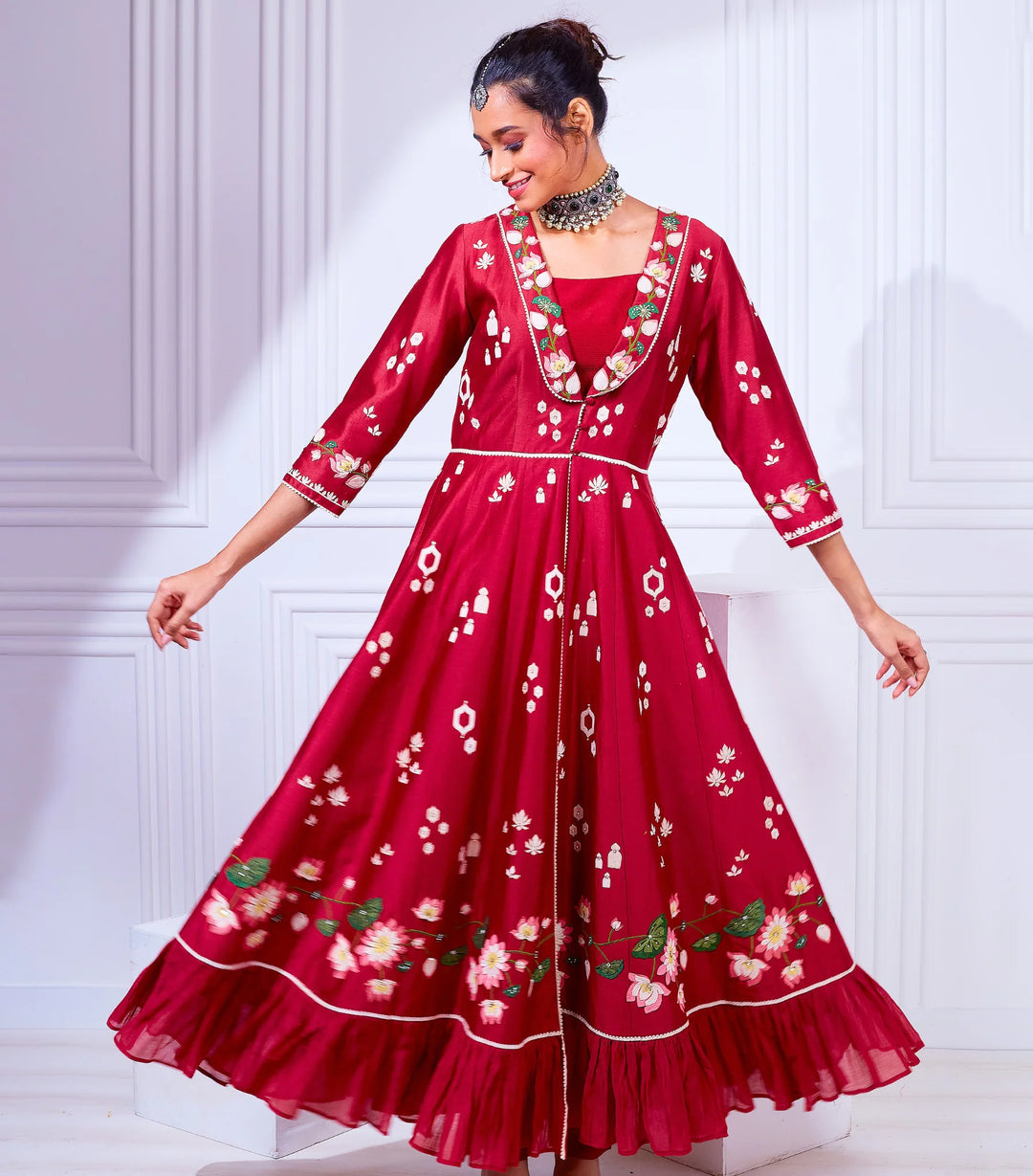Red Pichwai Anarkali Gown