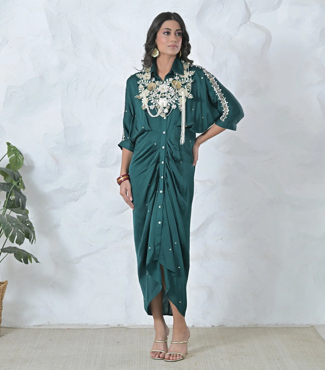 Gold Floral Seraphine Gathered Dress