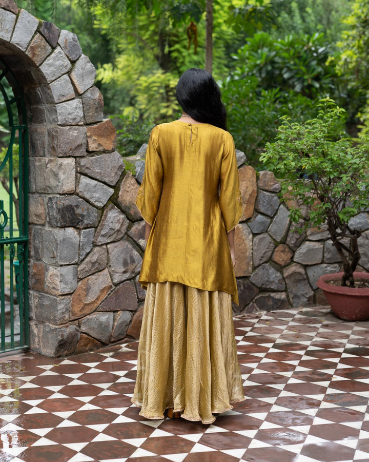 molten gold yellow short kurta set