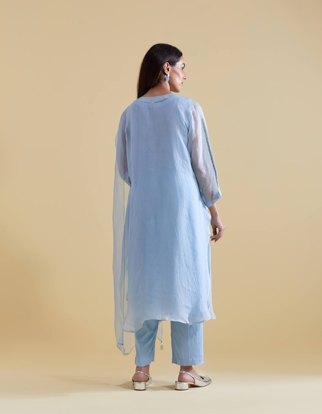 Sky Blue 3D Floral Kurta and Pants Set