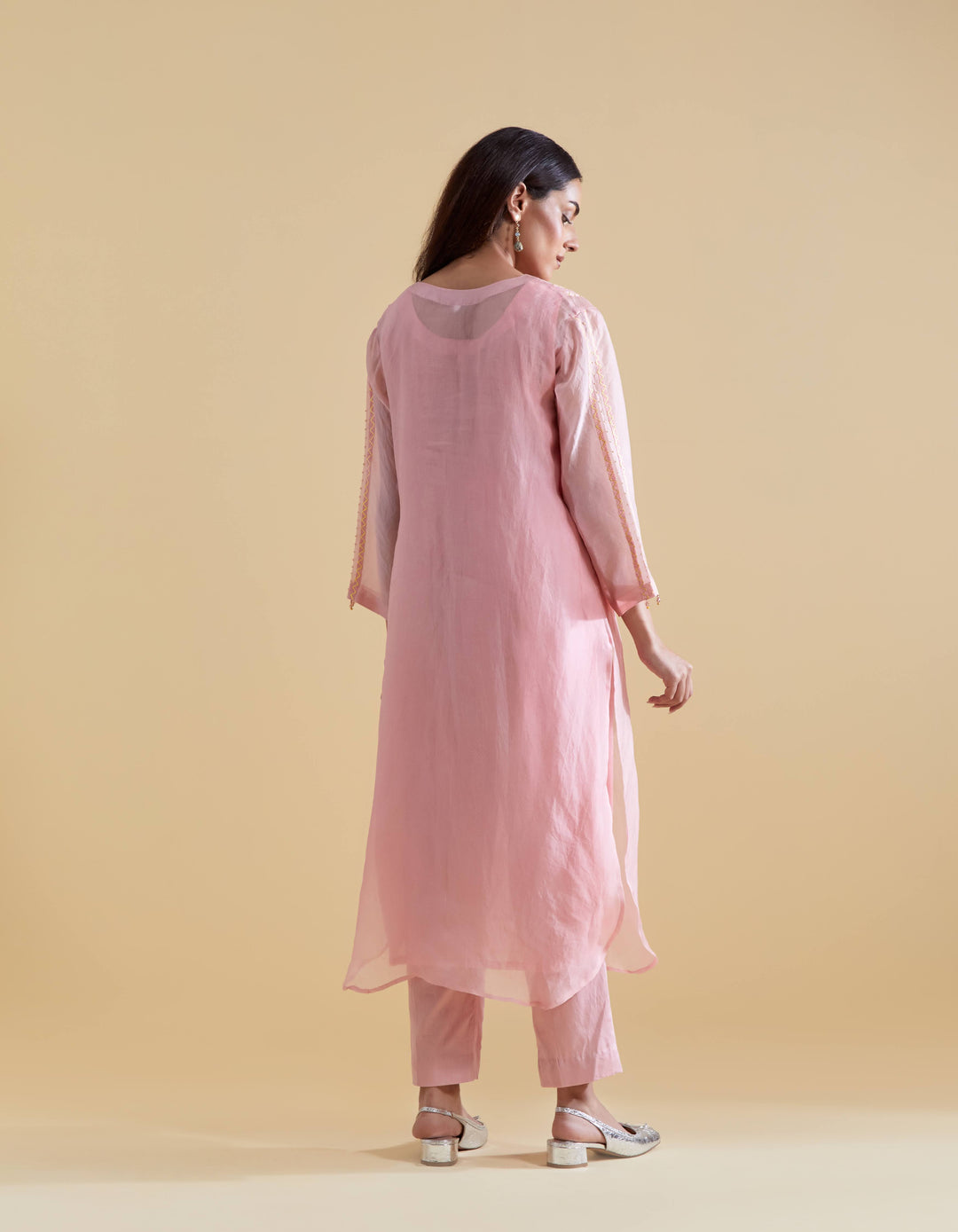 Pink 3D Floral Kurta and Pants Set