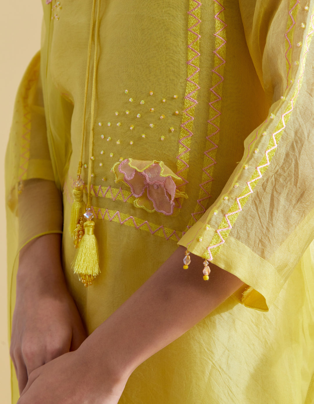 Lemon 3D Floral Kurta and Pants Set