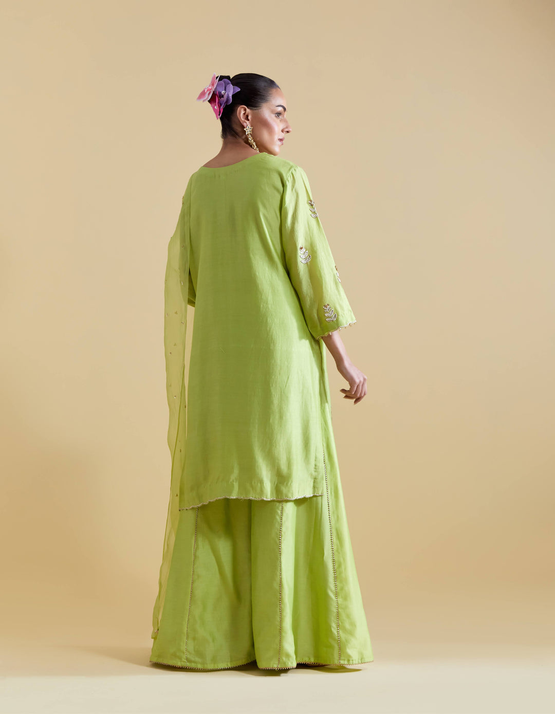 Pista Green Hand Embroidered Kurta and Sharara Set