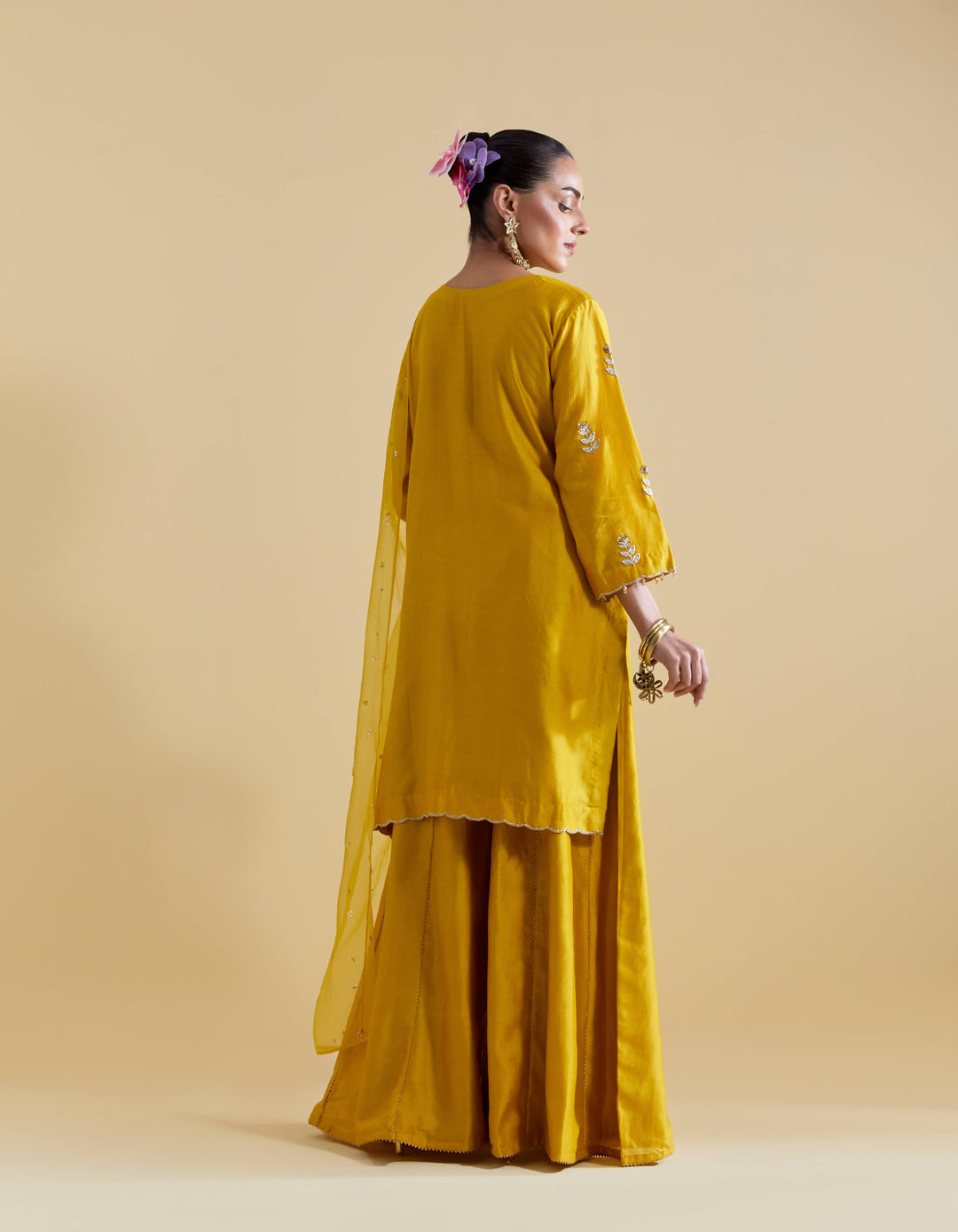 Mustard Hand Embroidered Kurta and Sharara Set