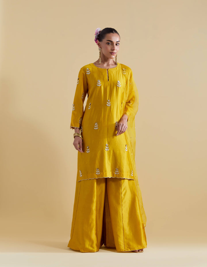 Mustard Hand Embroidered Kurta and Sharara Set