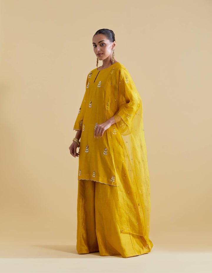 Mustard Hand Embroidered Kurta and Sharara Set