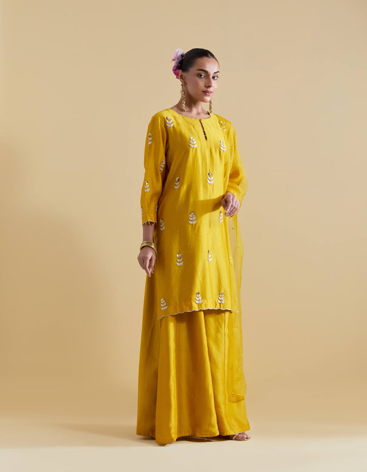 Mustard Hand Embroidered Kurta and Sharara Set