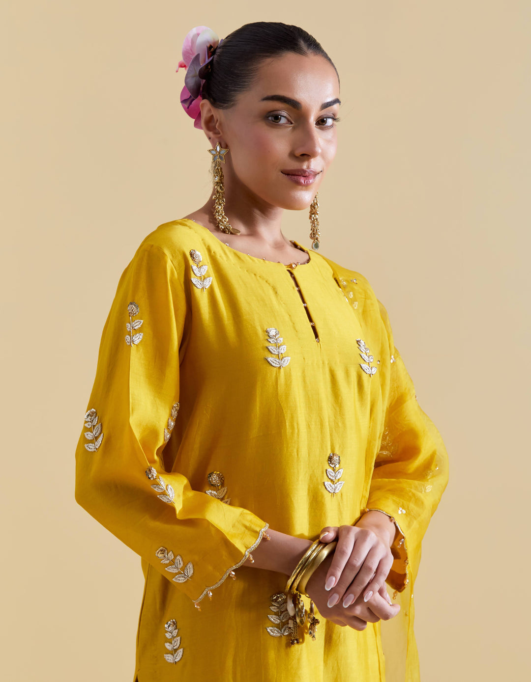 Mustard Hand Embroidered Kurta and Sharara Set