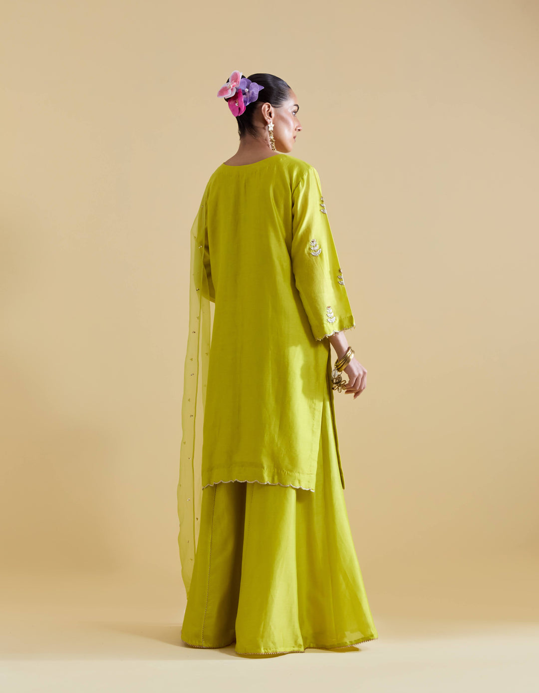 Lime Hand Embroidered Kurta and Sharara Set