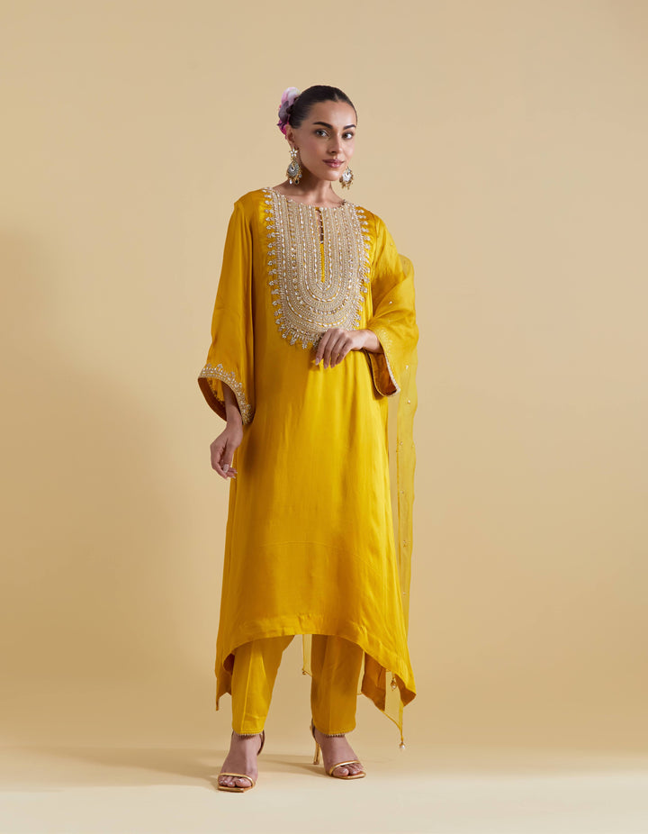 Mustard Kurta Set with Dori Embroidery