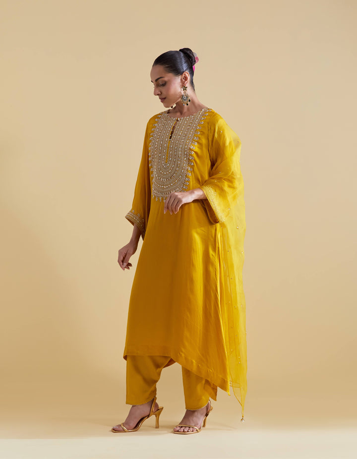 Mustard Kurta Set with Dori Embroidery