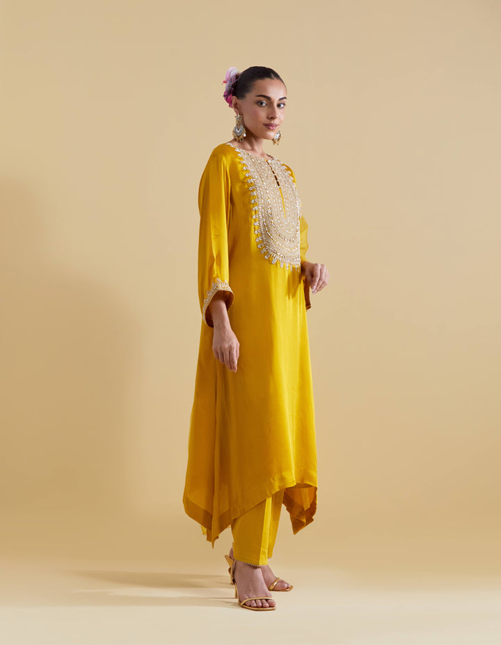 Mustard Kurta Set with Dori Embroidery