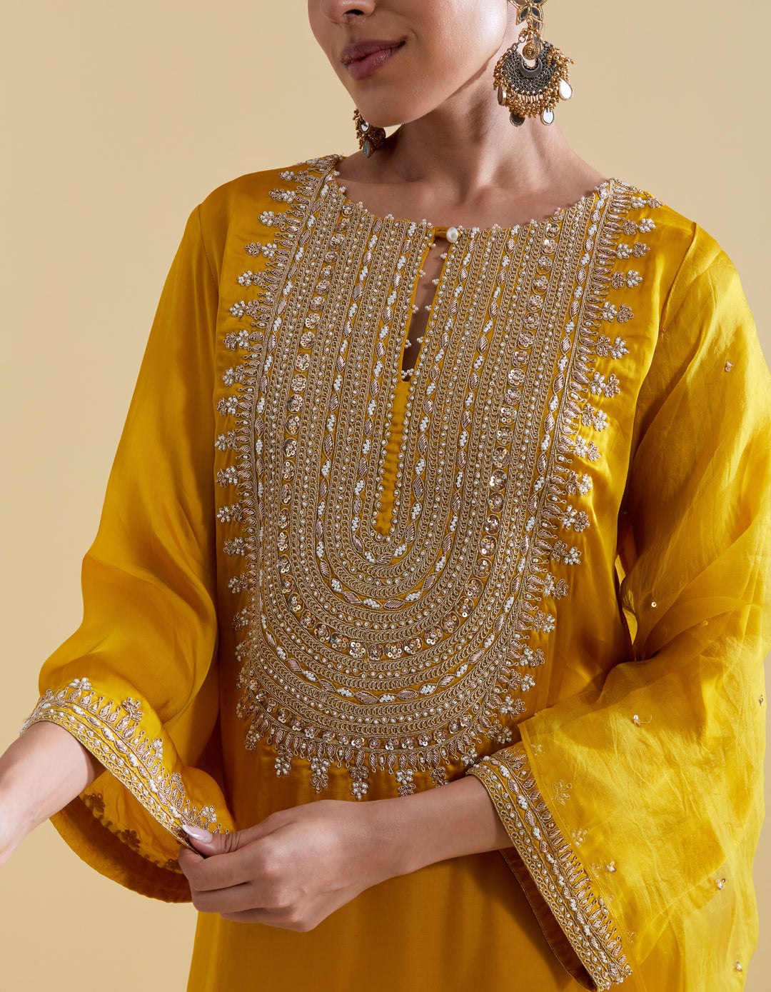 Mustard Kurta Set with Dori Embroidery