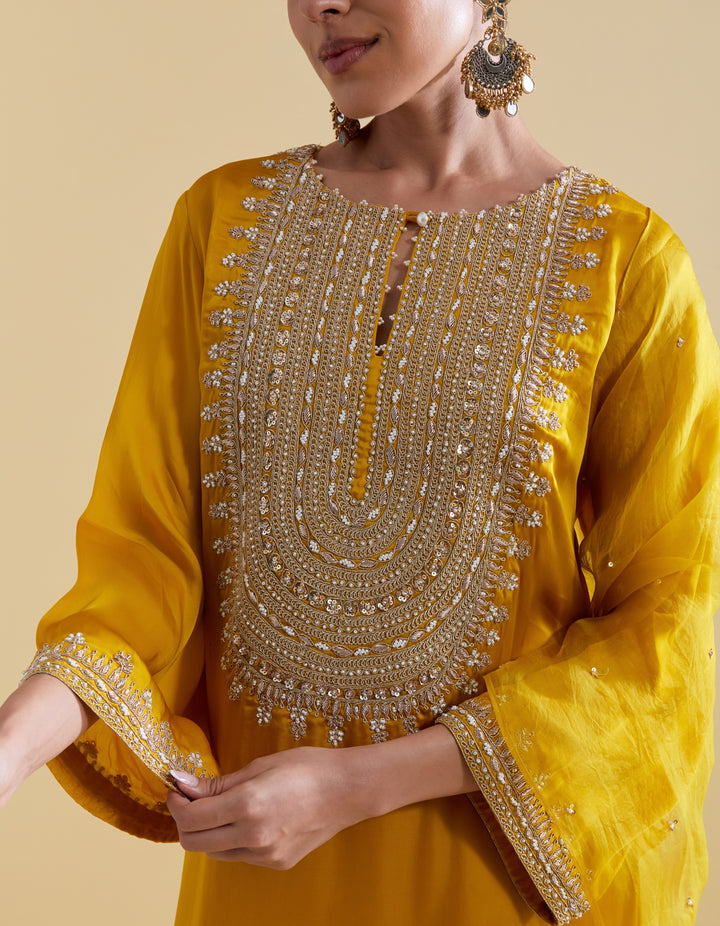Mustard Kurta Set with Dori Embroidery