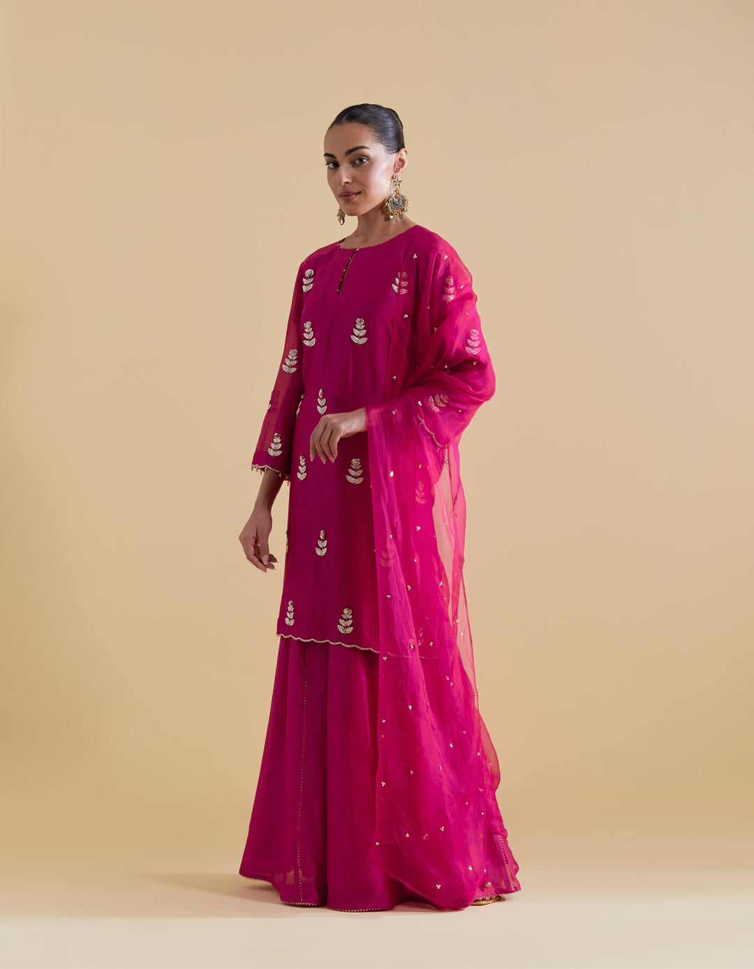 Rani Hand Embroidered Kurta and Sharara Set