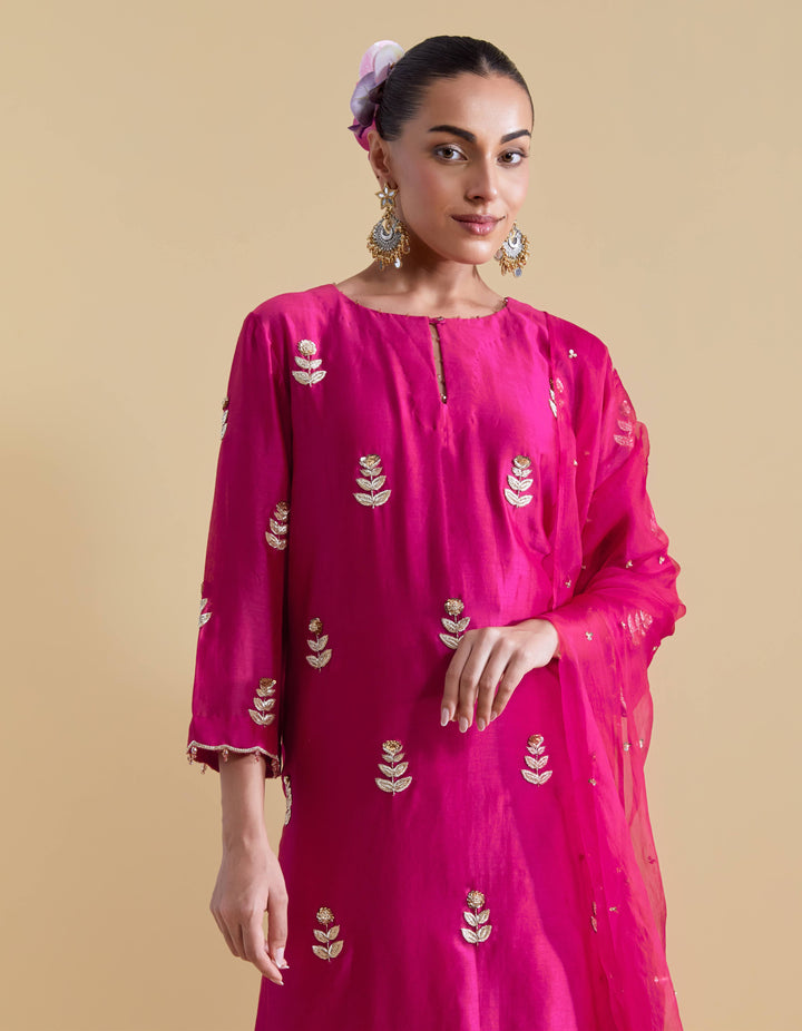 Rani Hand Embroidered Kurta and Sharara Set