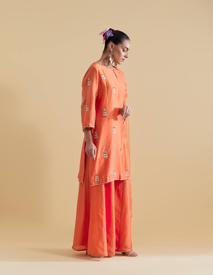 Orange Hand Embroidered Kurta and Sharara Set