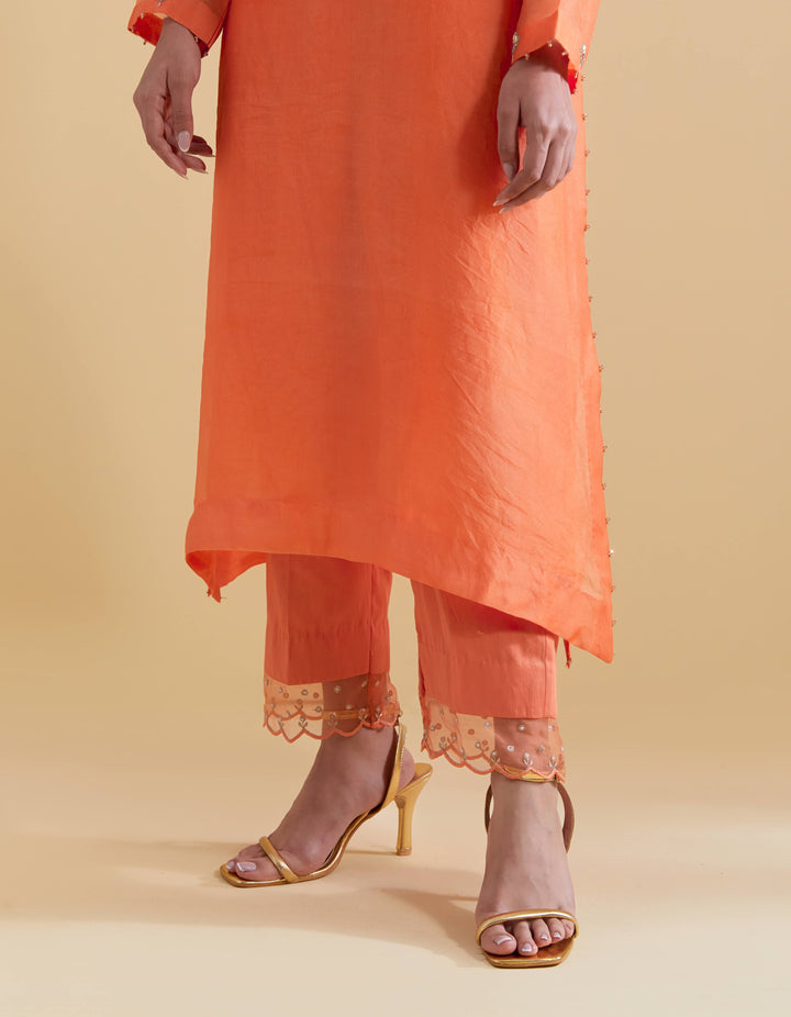 Hand Embroidered Kurta Set in Orange
