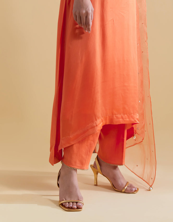 Orange Kurta Set with Dori Embroidery