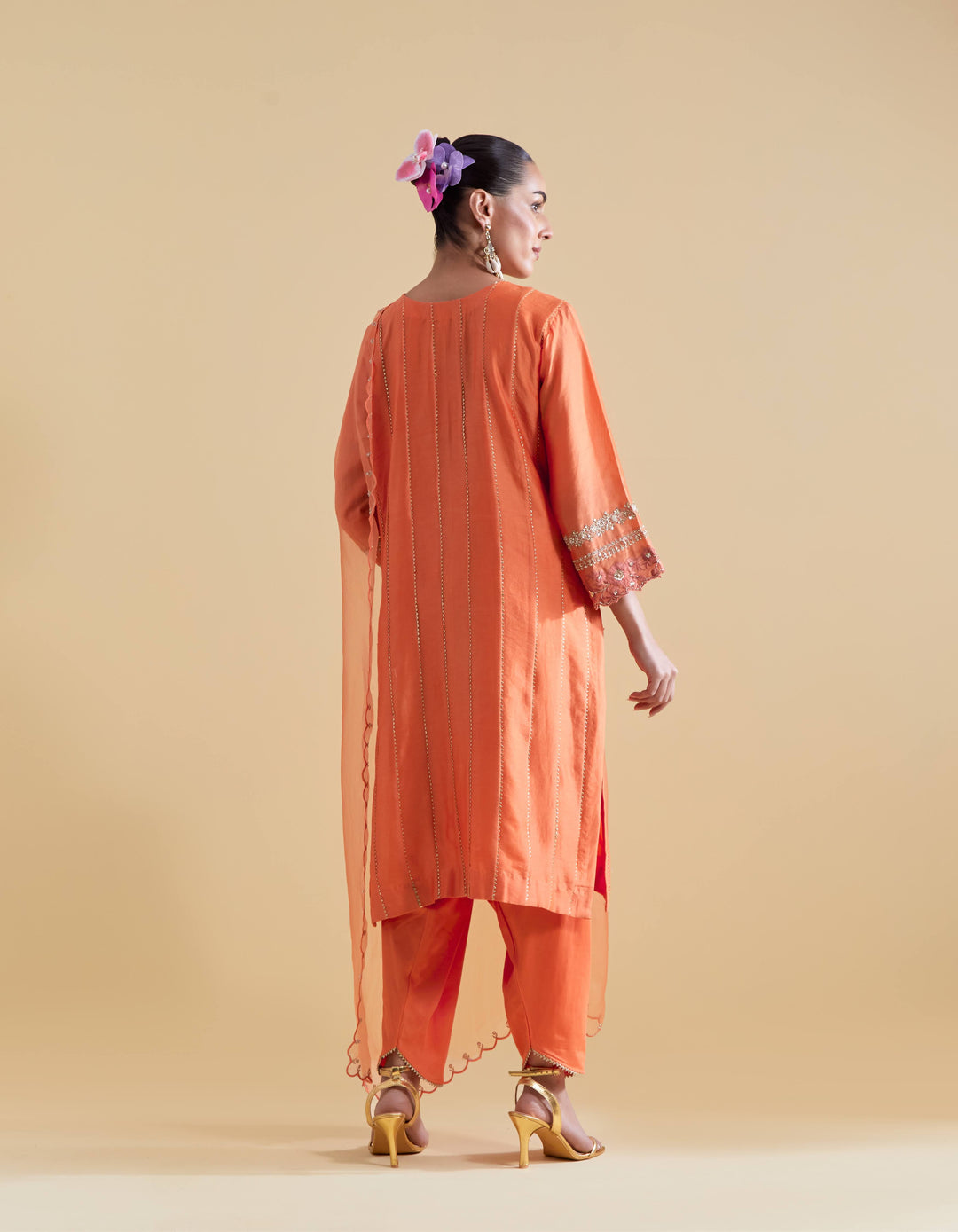 Orange Short Kurta with a Salwaar