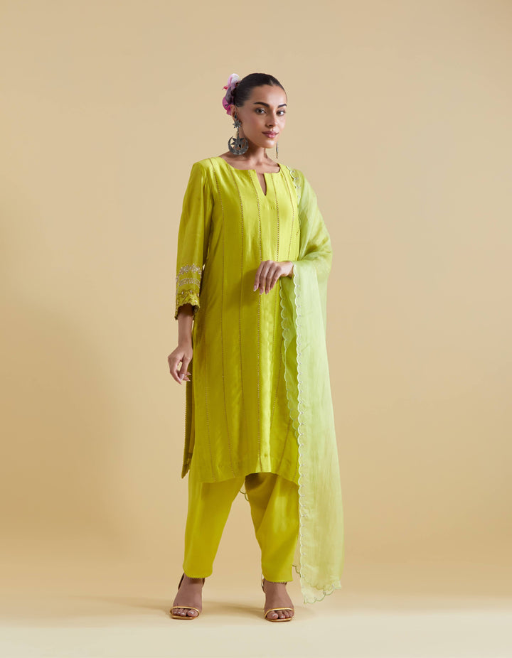 Lime Short Kurta with a Salwaar