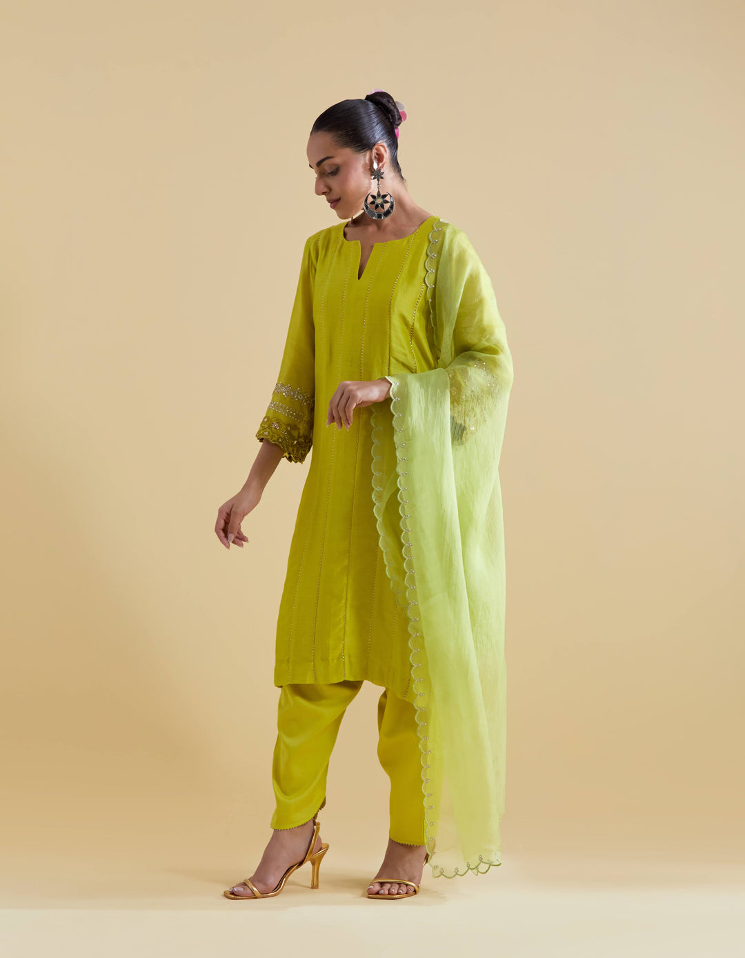 Lime Short Kurta with a Salwaar
