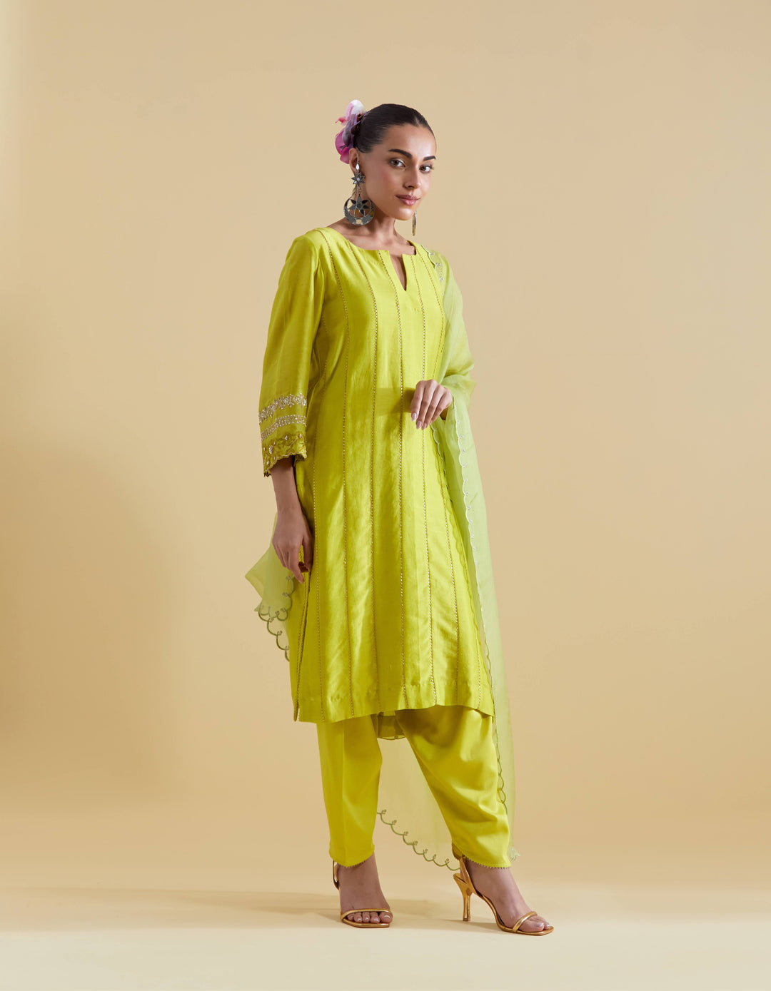 Lime Short Kurta with a Salwaar