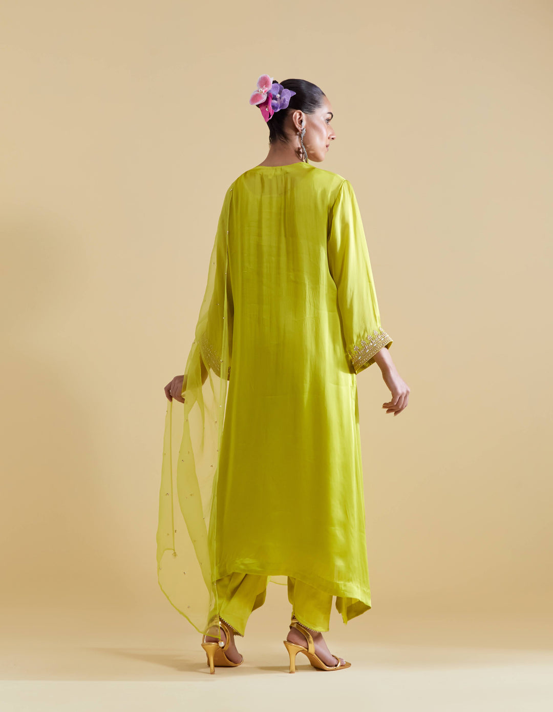 Lime Kurta Set with Dori Embroidery