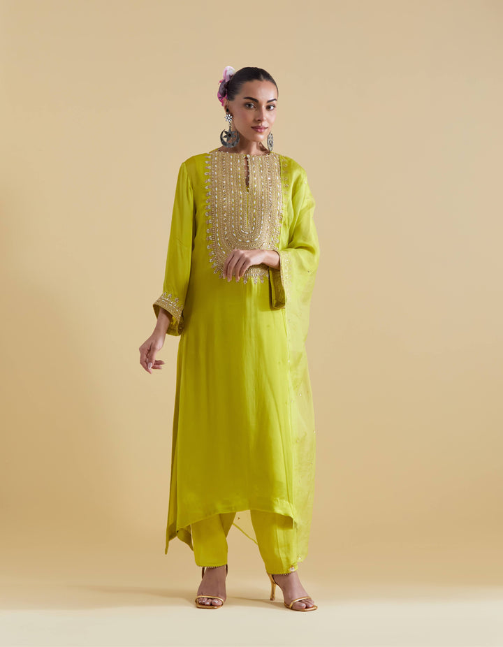 Pista Green Kurta Set with Dori Embroidery