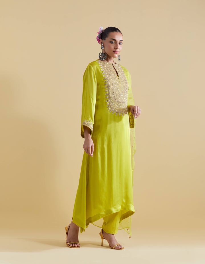 Lime Kurta Set with Dori Embroidery