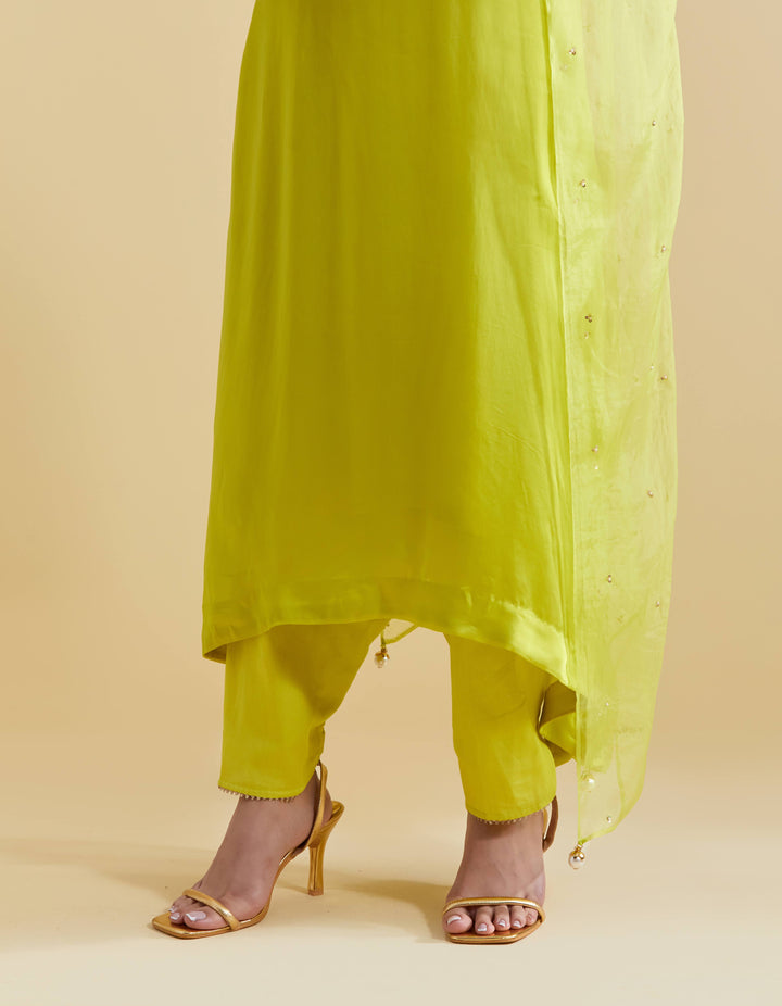 Lime Kurta Set with Dori Embroidery