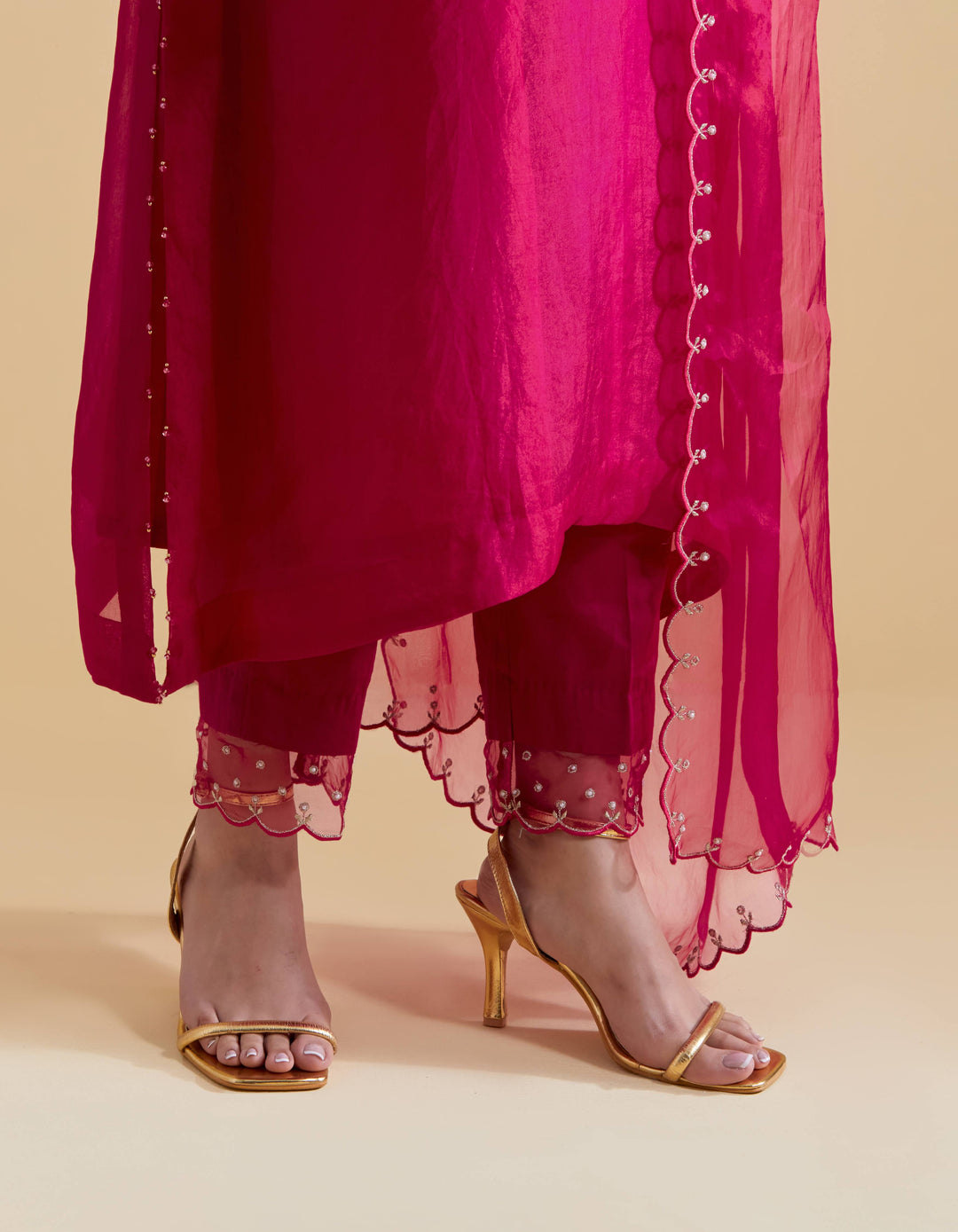 Hand Embroidered Kurta Set in Rani Pink