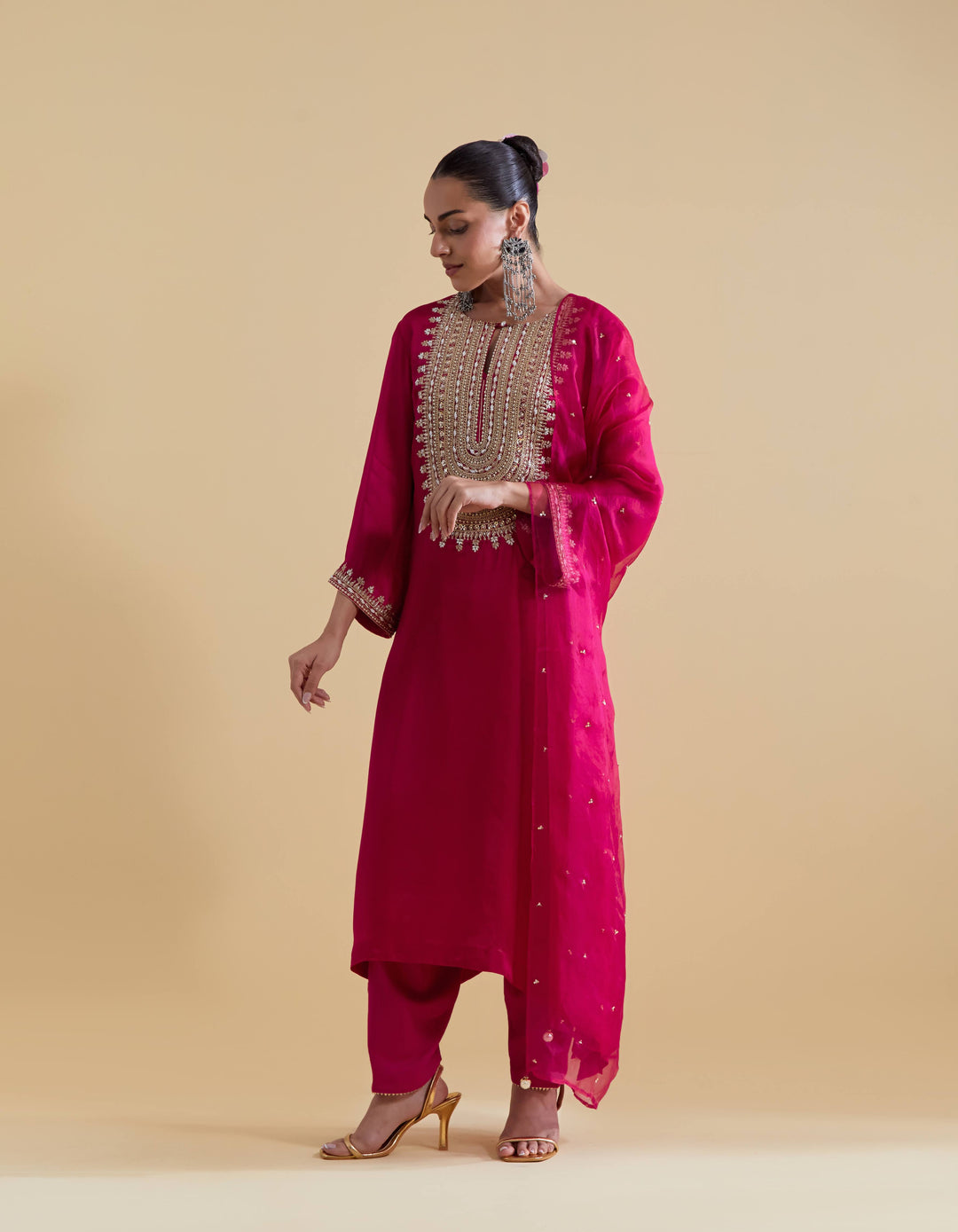 Rani Pink Kurta Set with Dori Embroidery