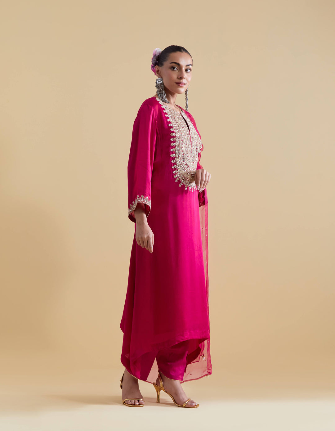 Rani Pink Kurta Set with Dori Embroidery